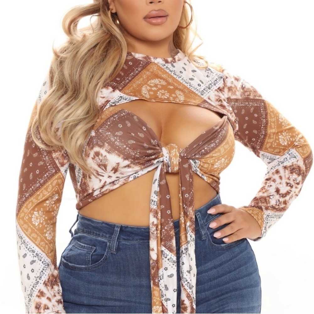 Long sleeve cutout wrap tie top NWT